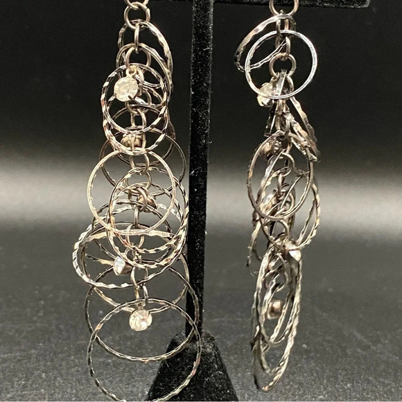 Gunmetal Grey Cascading Hoop and Rhinestone Dangly Earrings - Picture 5 of 8